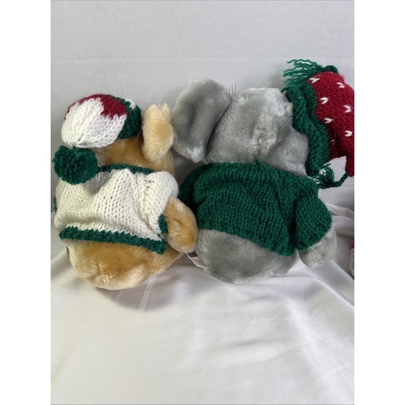 Fine Toy Co Vinatge Christmas Plushies Mouse & Bear With Sweaters 10" Set Of 2 - Picture 4 of 6